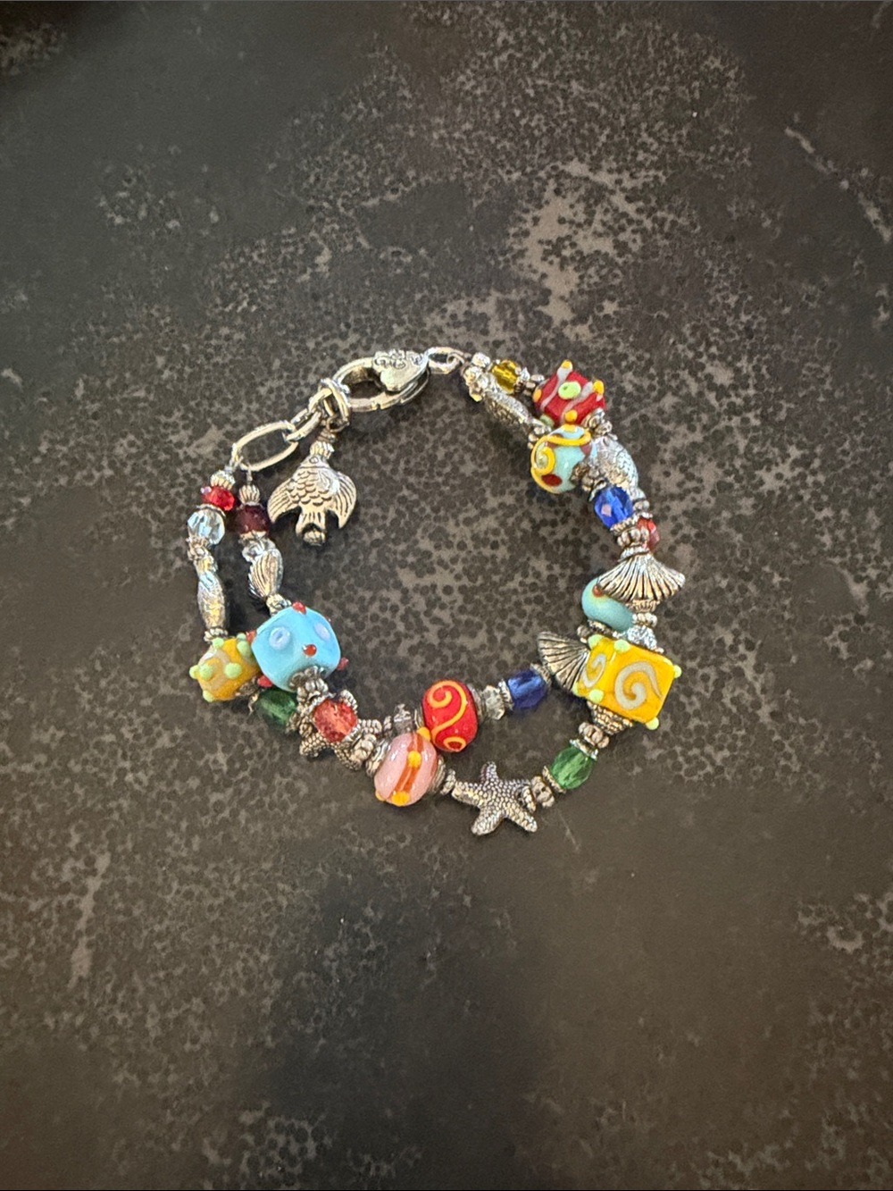 Colorful Glass & Silver Ocean Charm Bracelet